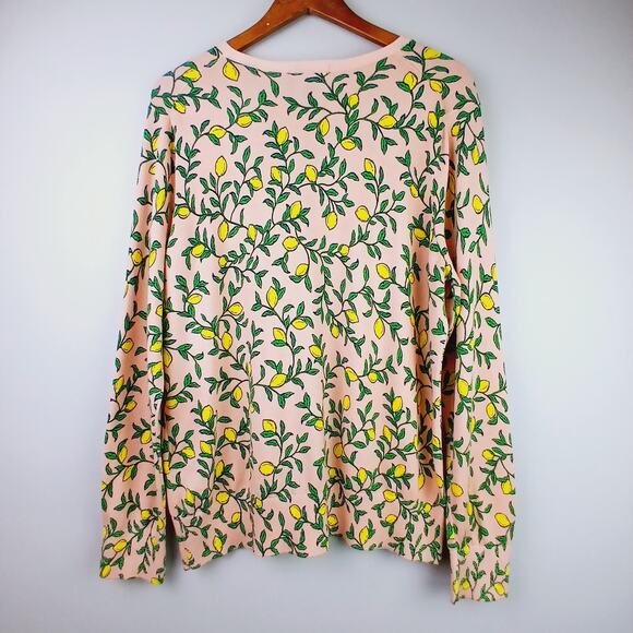 Lands' End SZ XL/18 Pink Cardigan Sweater With Lemons Art To Wear Cotton Plus - Picture 4 of 5